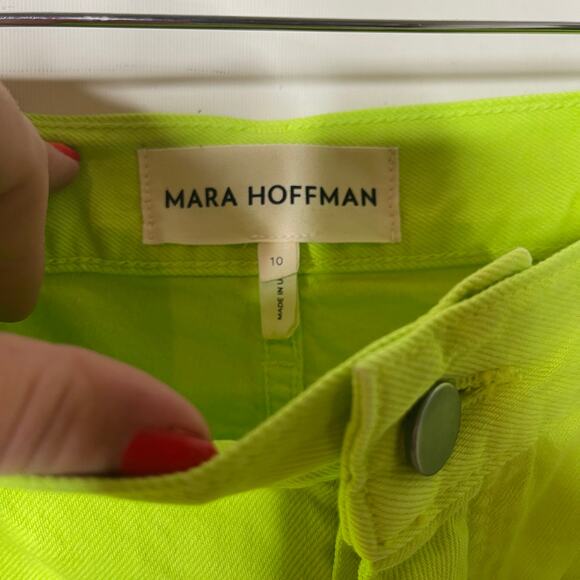 New Mara Hoffman Georgina neon lime green high rise straight leg jeans sz 10 - Picture 3 of 10